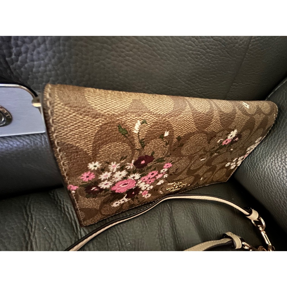 Coach Signature Floral Print Crossbody Bag Brown Pink Monogram Wallet Clutch - Picture 4 of 10